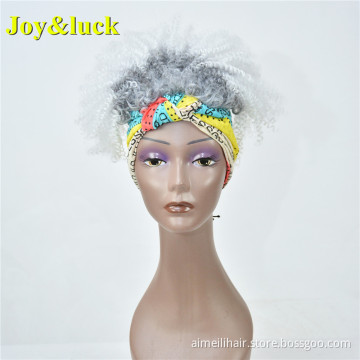Wholesale Scarf wig For Black Women African Hairband Grey Ombre White Short Afro Kinky Curly Headband Wig Synthetic Hair Wigs